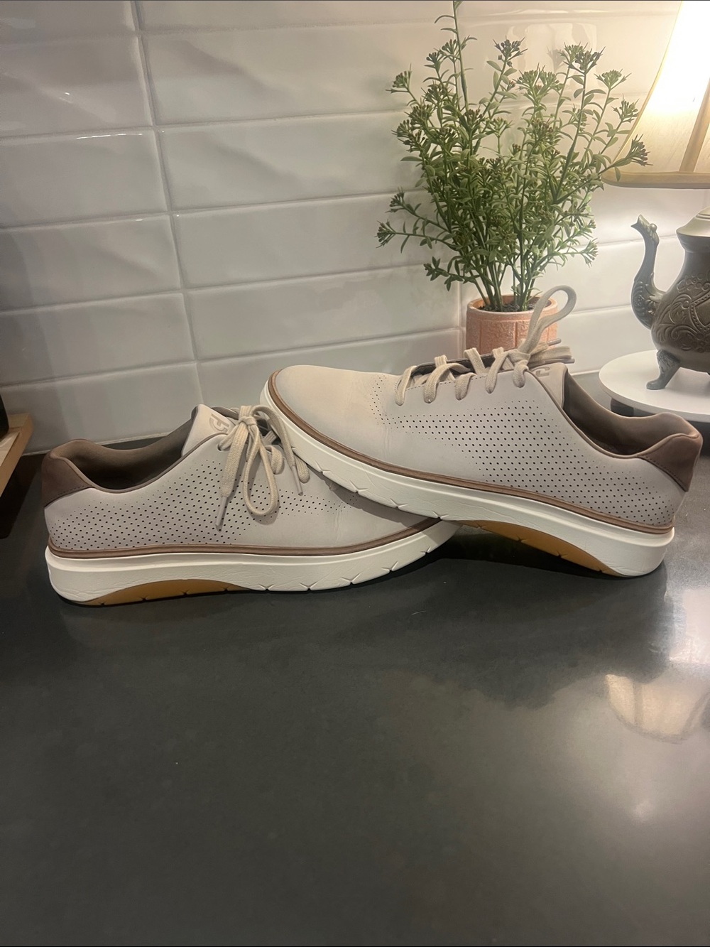 G/FORE Men's Perforated Casual Athletic Shoes in Light Gray and Brown